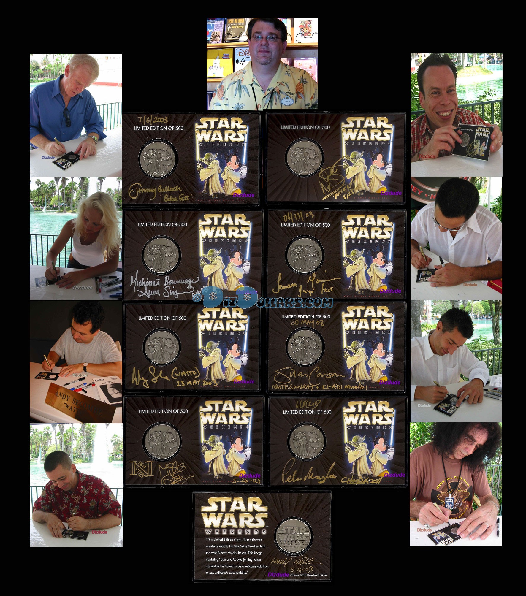 16 Autographs on Star Wars Weekends 2003 Nickel Silver 8 Coin Set ~ Signed by every guest Star Wars Actor & Disney artist who attended + photos + CoA 16 Autographs on Star Wars Weekends 2003 Nickel Silver 8 Coin Set ~ Signed by every guest Star Wars Actor & Disney artist who attended + photos + CoA