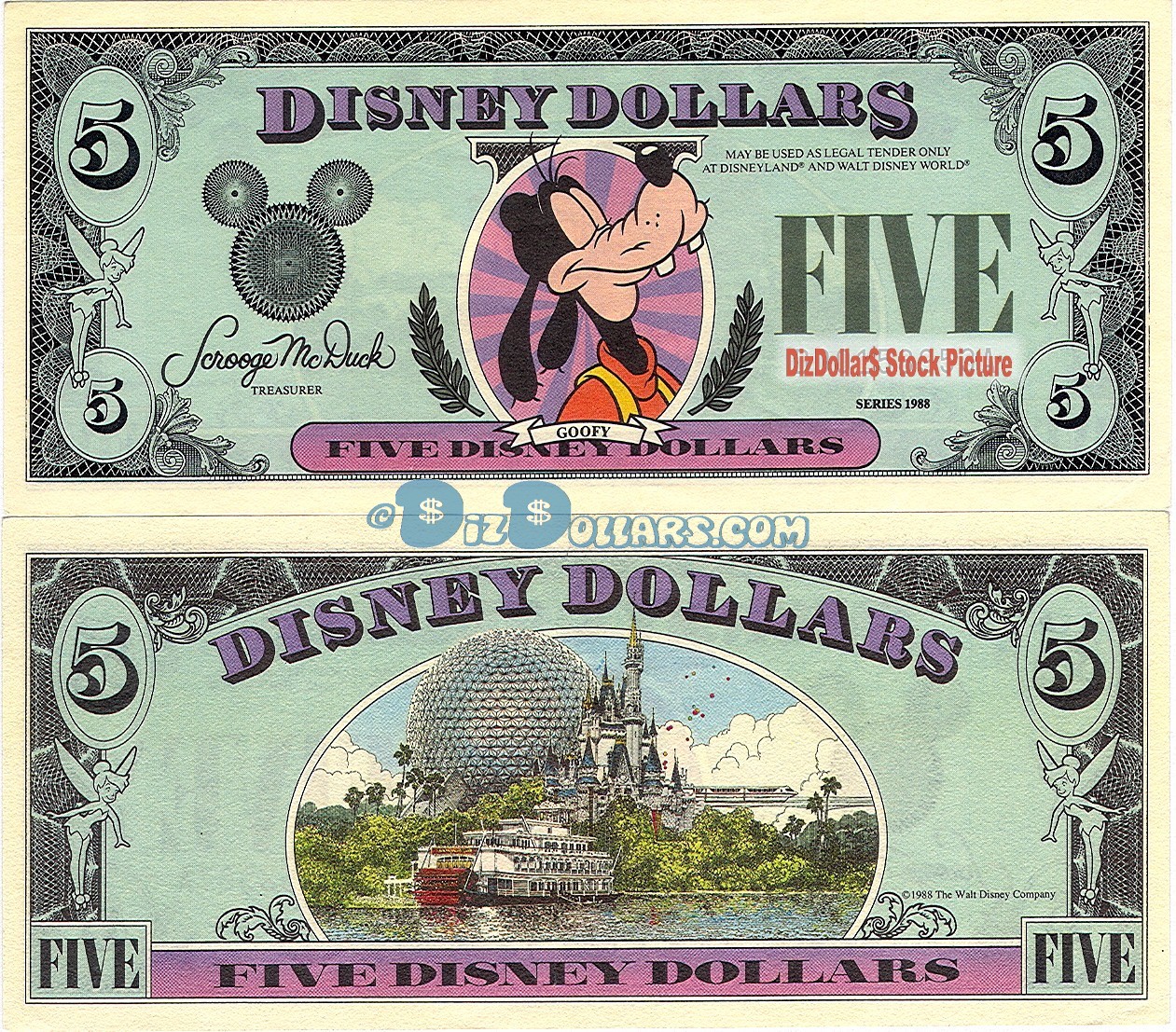 Donald Duck Disney Dollar Five $5 NO Barcode 2005 A Series UNC F//S Mint UNC