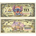 2005 "D" $10 UNC 2 Consecutive Disney Dollar - Stitch front with Disneyland Sleeping Beauty's Castle and barcode on back - "D" 50th Anniversary Series from Disney World