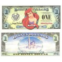 2007 "D" $1 UNC 2 Consecutive Disney Dollars - 2007 Ariel front with Disneyland Sleeping Beauty's Castle on back - "D" 20th Anniversary Disney Dollar Series from Disney World